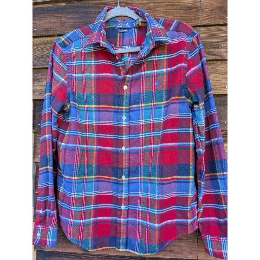Ralph Lauren Polo Shirt Boys 20 Red Plaid Flannel Outdoors Camping Preppy Pony